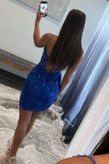 Gorgeous Glitter Bodycon Short Dress with Spaghetti Straps and Lace Up Back Homecoming Dress