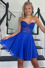 Cute Sweetheart A-Line Short Dress Lace Up Back with Detachable Sleeves Homecoming Dress