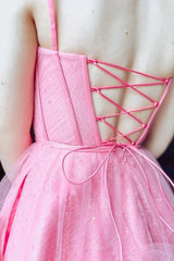 Cute A-Line Tulle Dress with Spaghetti Straps Lace-Up Back and Ruffle Detail Homecoming Dress
