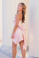 Pretty A Line Strapless Light Pink Short Homecoming Dress with Bowknot