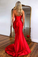 Stunning Mermaid Sweetheart Red Long Prom Dress with Bowknot Slit