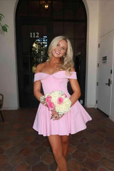 Princess Style Off The Shoulder Bodice Homecoming Dress with Flared Mini Skirt