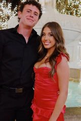 Cute Satin Ruffle Mini Homecoming Dress with Sweetheart Neckline