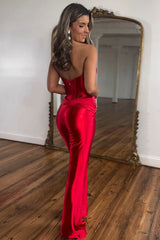 Red Sweetheart Strap Metallic Long Prom Jumpsuit with Corset Bodice