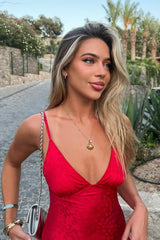 Red Satin Spaghetti Strap Keyhole Back Mini Homecoming Dress