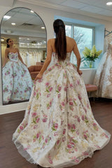 Romantic Floral Strapless Ball Gown Prom Dress with Embroidered Tulle and Full Skirt