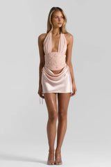 Romantic Stylish Halter Homecoming Dress with Crystal Beaded Corset Top