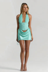 Romantic Stylish Halter Homecoming Dress with Crystal Beaded Corset Top