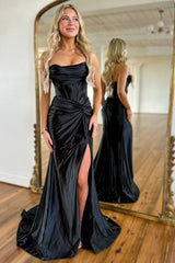 Elegant Royal Blue Mermaid Prom Dress with Corset Back and Thigh-High Slit