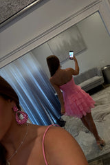 Ruffled Chiffon Homecoming Dress with Bow Detail and Spaghetti Straps