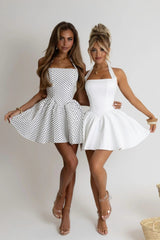Satin White Halter Corset Mini Dress with Versatile Design Details