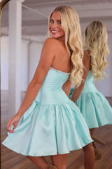 Brown Satin Homecoming Dress Strapless Corset Mini Dress with Statement Bow