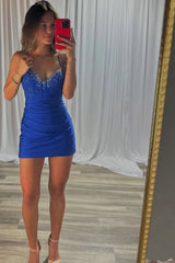 Sexy Glitter Spaghetti Straps Bodycon Homecoming Dress with Beading