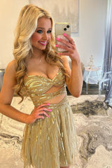 Sexy Gold A-Line Spaghetti Straps Short Sequin and Tulle Homecoming Dress