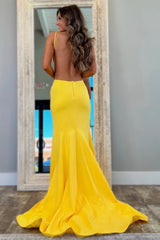 Sexy Yellow Mermaid Prom Dress with Spaghetti Straps Backless Design and Bowknot