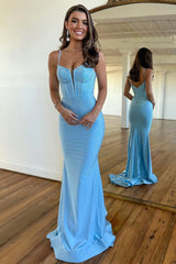 Shining Beaded Mermaid Prom Dress with Long Corset Bodice and Spaghetti Straps