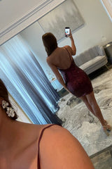 Simple One-Shoulder Tight Sequin Homecoming Dress with Bodycon Fit