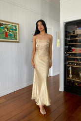 Simple Sheath Spaghetti Straps Champagne Long Party Dress with Backless
