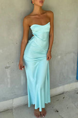 Simple Sheath Sweetheart Aqua Long Party Dress with Open Back