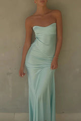 Simple Sheath Sweetheart Aqua Long Party Dress with Open Back