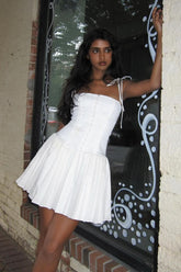 Simple White A-Line Homecoming Dress with Spaghetti Straps and Corset-Inspired Bodice