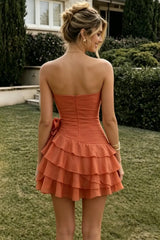 Sophisticated Orange Homecoming Dress with Strapless Fit and Flare Silhouette