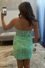 Sparkling Mint Green Strapless Beaded Corset Mini Homecoming Dress
