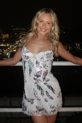 Sparkly A Line Spaghetti Straps Silver Sequins Short Homecoming Dress with Keyhole