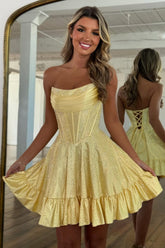 Sparkly Beading A-Line Strapless Lace Up Short Homecoming Dress