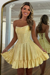 Sparkly Beading A-Line Strapless Lace Up Short Homecoming Dress