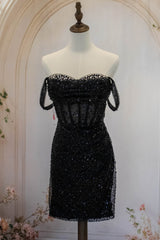 Sparkly Black Straps Short Tight Homecoming Dress with Sequin