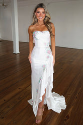 Sparkly Mermaid Sweetheart White Long Prom Dress with Beading