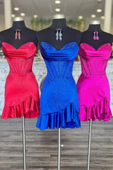 Sparkly Satin Corset Homecoming Dress with Ruffled Hem and Beading