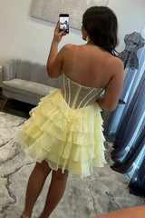 Sparkly Sweetheart Corset Homecoming Dress with Flowy Tiered Ruffles