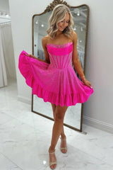 Sparkly Beading A-Line Strapless Lace Up Short Homecoming Dress