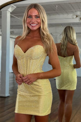 Sparkly Rhinestone Corset Mini Homecoming Dress with Sweetheart Neckline
