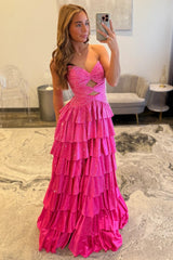 Gorgeous A-Line Sweetheart Lace Up Beaded Prom Dress with Keyhole Bodice and Ruffle Skirt