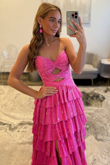 Gorgeous A-Line Sweetheart Lace Up Beaded Prom Dress with Keyhole Bodice and Ruffle Skirt