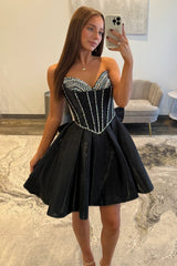 Stunning A-Line Sweetheart Corset Homecoming Dress with Crystal Detail and Flared Skirt