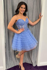 Red A-Line Sweetheart Homecoming Dress with Lace Up Back and Short Tulle Skirt