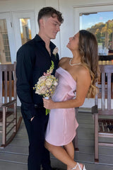 Stunning A Line Strapless Light Pink Mini Party Dress with Ruched