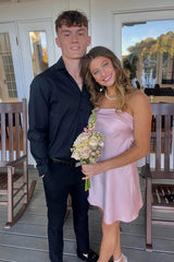 Stunning A Line Strapless Light Pink Mini Party Dress with Ruched