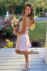 Stunning A Line Strapless Light Pink Mini Party Dress with Ruched