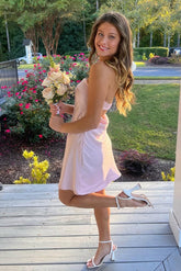 Stunning A Line Strapless Light Pink Mini Party Dress with Ruched