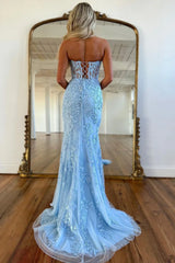 Stunning Mermaid Sweetheart Lace Up Lilac Long Corset Prom Dress with Appliques