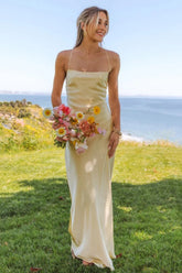 Stunning Sheath Spaghetti Straps Yellow Long Prom Dress with Criss Cross Back