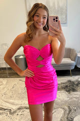 Stunning Strapless Cutout Short Tight Homecoming Dress with Ruched Detail