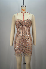 Stunning Strapless Rhinestone Corset Bodycon Homecoming Dress