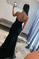 Backless Sequin Mermaid Prom Dress with Sweetheart Neckline and Delicate Appliques