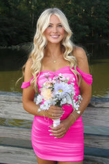 Stunning Off-Shoulder Ruched Pink Bodycon Homecoming Dress